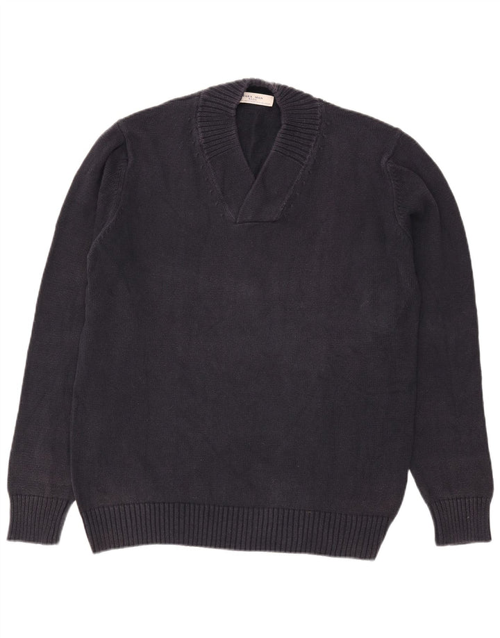 Zara Hombre Jersey Con Cuello En V Jersey Grande Azul Marino