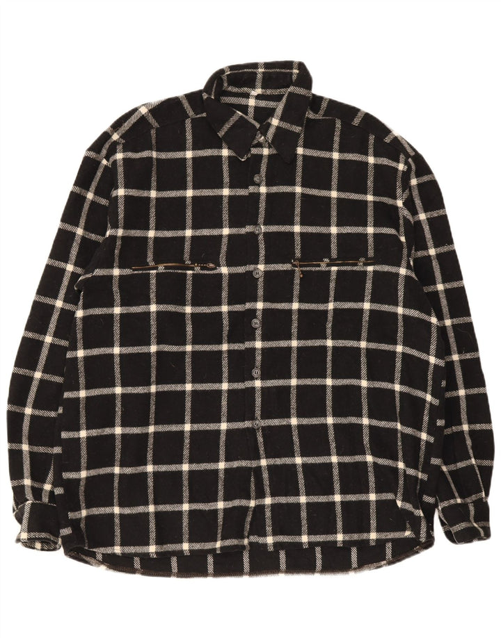 Camisa de franela vintage para hombre con cuadros negros grandes