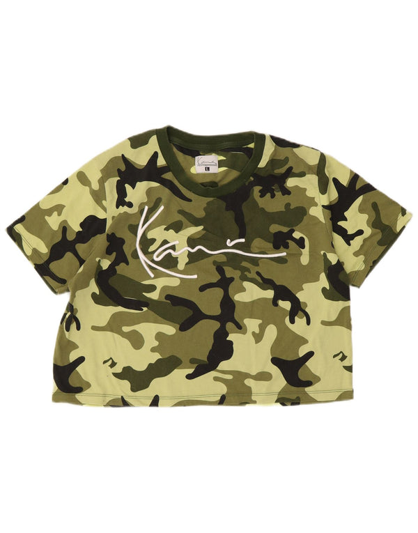 Karl Kani Camiseta corta con gráfico para mujer Top UK 46 Camuflaje verde grande