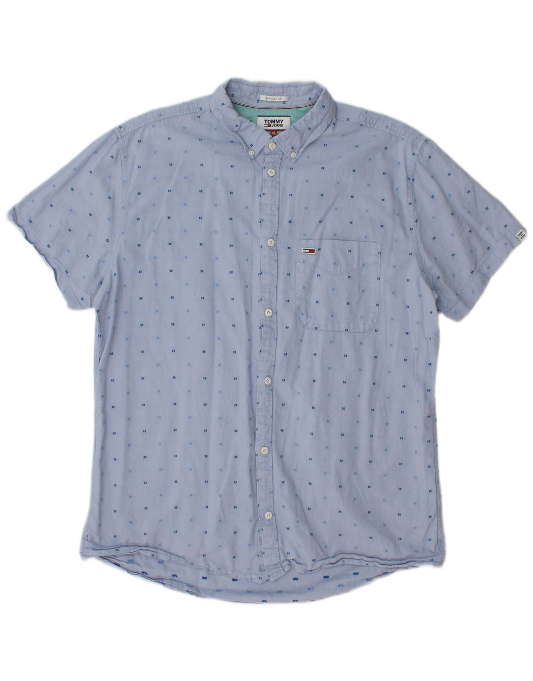TOMMY HILFIGER Camisa de manga corta Regular Fit para hombre XL Algodón con lunares azules