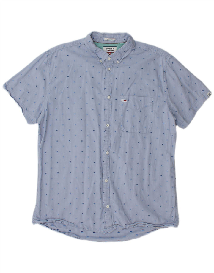 TOMMY HILFIGER Camisa de manga corta Regular Fit para hombre XL Algodón con lunares azules