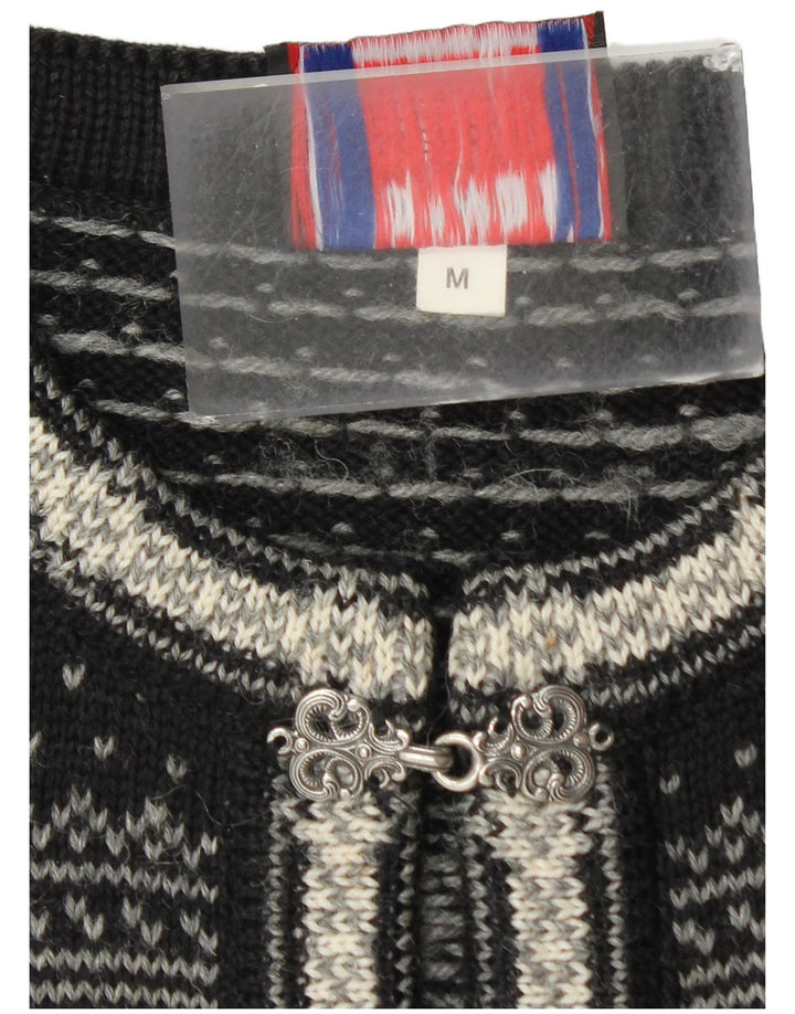 Norwool Suéter tipo cárdigan para hombre Lana nueva Fair Isle mediana negra