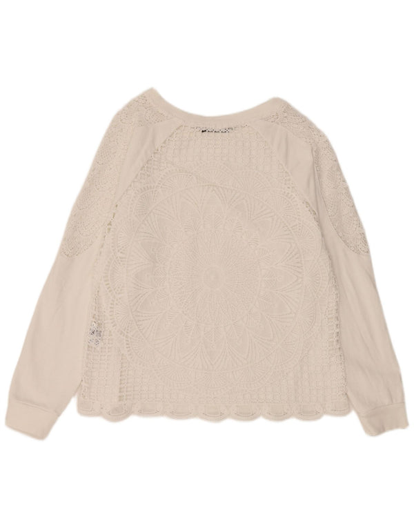 Desigual Top de encaje para mujer de manga larga UK 46 Algodón floral blanco grande