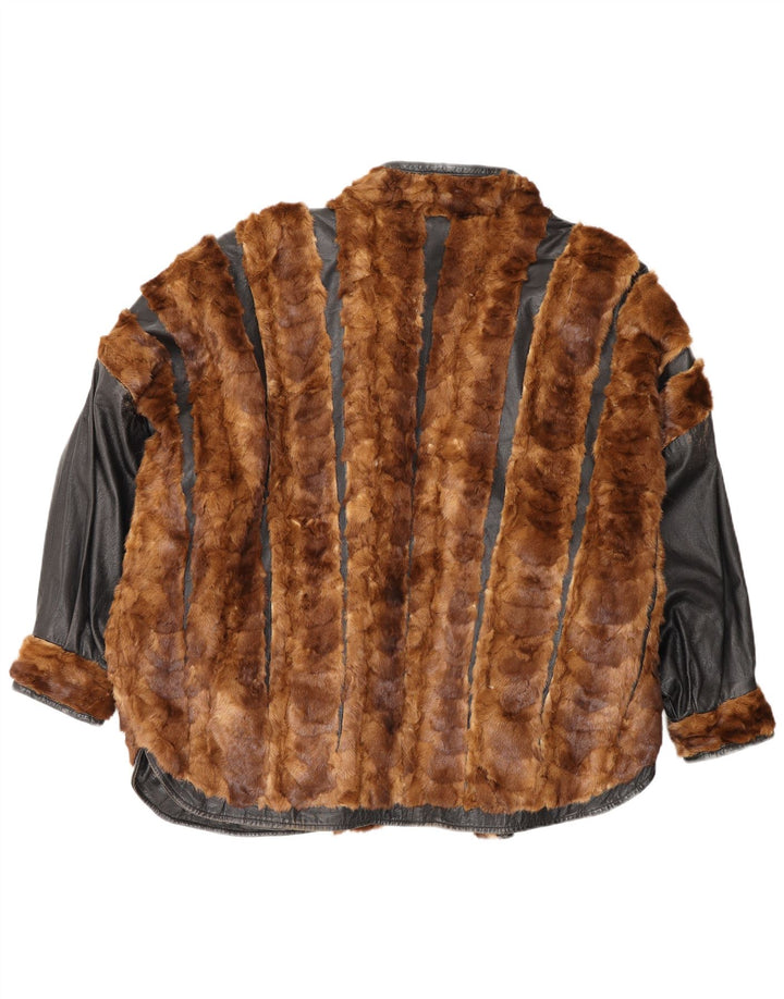 Vintage mujer cuero oversized chaqueta reversible Reino Unido 20 2XL marrón