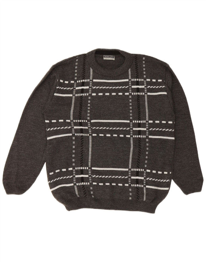 Basicline Jersey de cuello redondo para hombre UK 42/44 Large Grey Check Acrílico