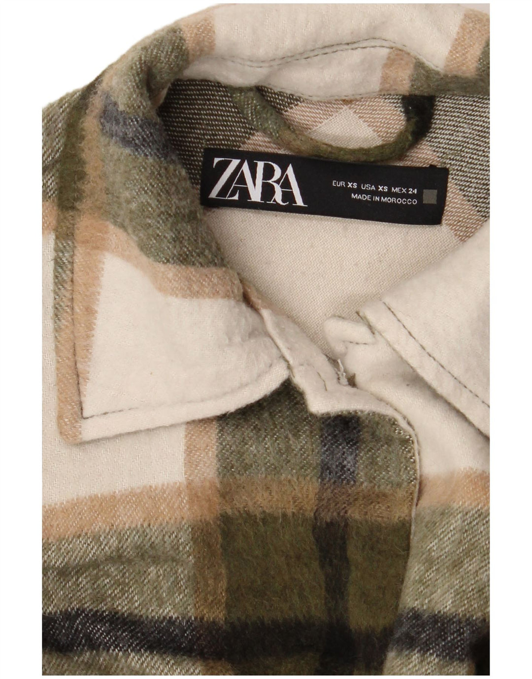 Zara Mujer Chaqueta Tipo Shacket Extragrande UK 6 XS Khaki Check