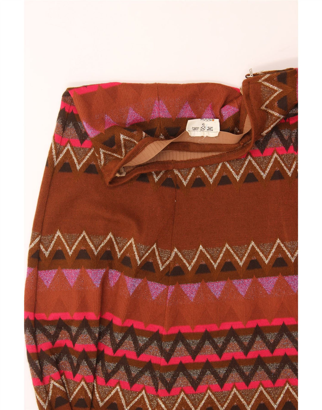 VINTAGE Mujer Maxi Falda Acampanada IT 42 Mediana W30 Geométrica Multicolor