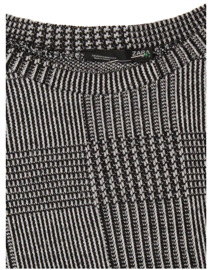 Zara Mujer Top Manga Larga UK 44 Poliéster Pata De Gallo Gris Medio
