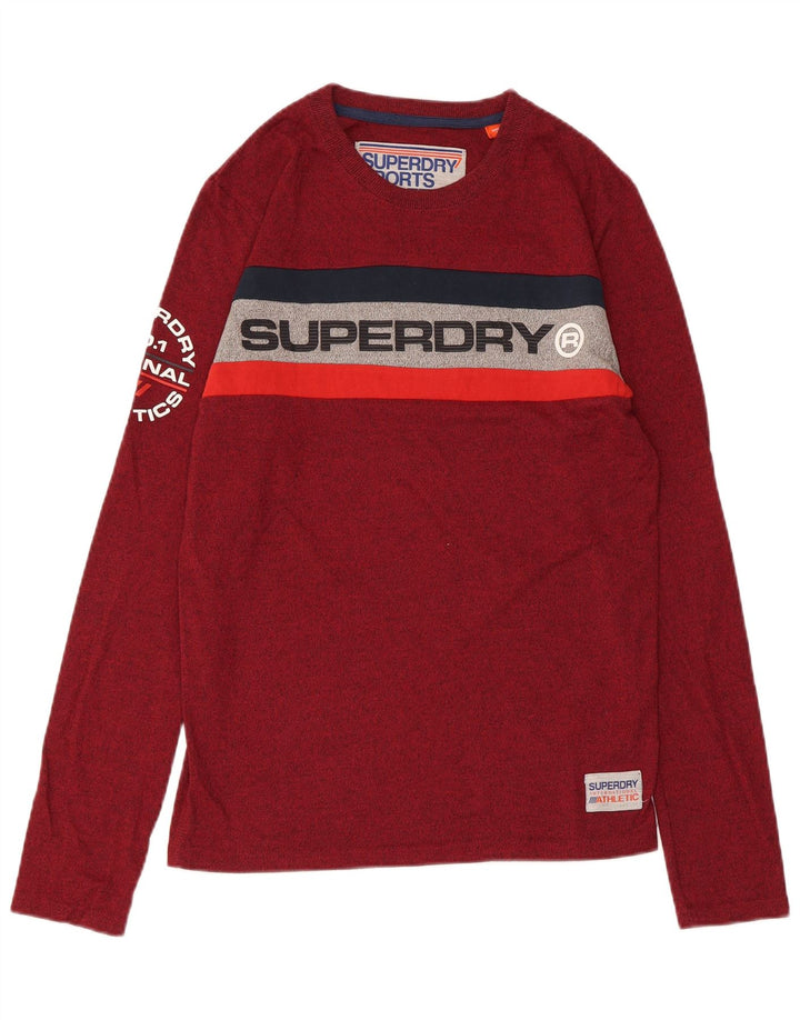 SUPERDRY Hombre Top gráfico de manga larga de algodón moteado granate pequeño