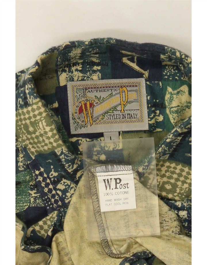 Camisa vintage para hombre de algodón patchwork verde grande
