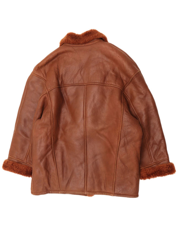 Vintage mujer chaqueta de piel de gran tamaño EU 42 marrón grande