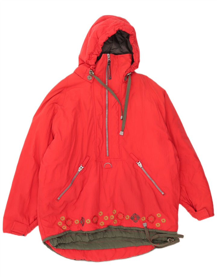 Vintage mujer de gran tamaño chaqueta cortavientos con capucha UE 38/40 rojo medio