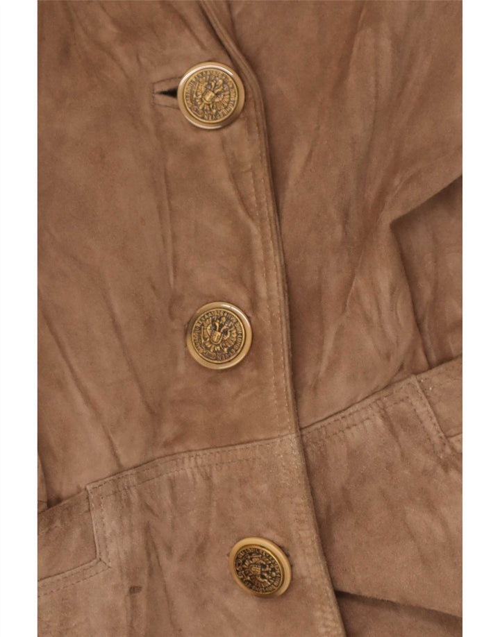 Vintage mujer ante abrigo Reino Unido 14 cuero beige medio