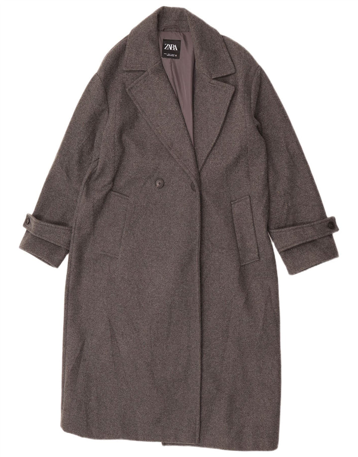 Zara Mujer Abrigo Cruzado UK 44 Poliéster Gris Medio