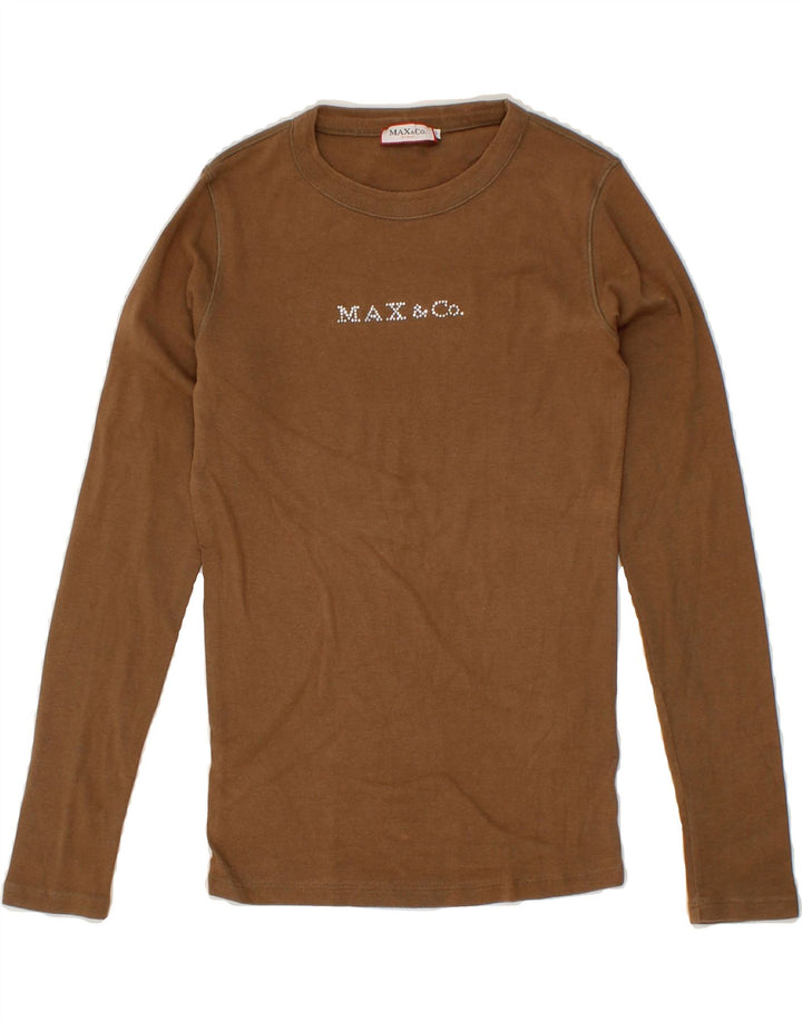MAX & CO. Womens Graphic Top Long Sleeve UK 10 Small Brown Vintage Max & Co. and Second-Hand Max & Co. from Messina Hembry 