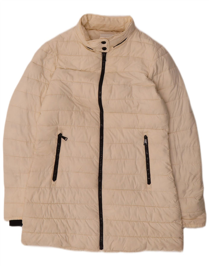 Zara Mujer Abrigo Acolchado UK 10 Pequeño Poliéster Blanco Roto
