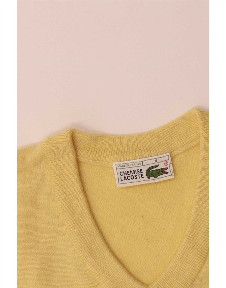 Suéter Lacoste con cuello en V para hombre Talla 4 Lana virgen amarilla mediana