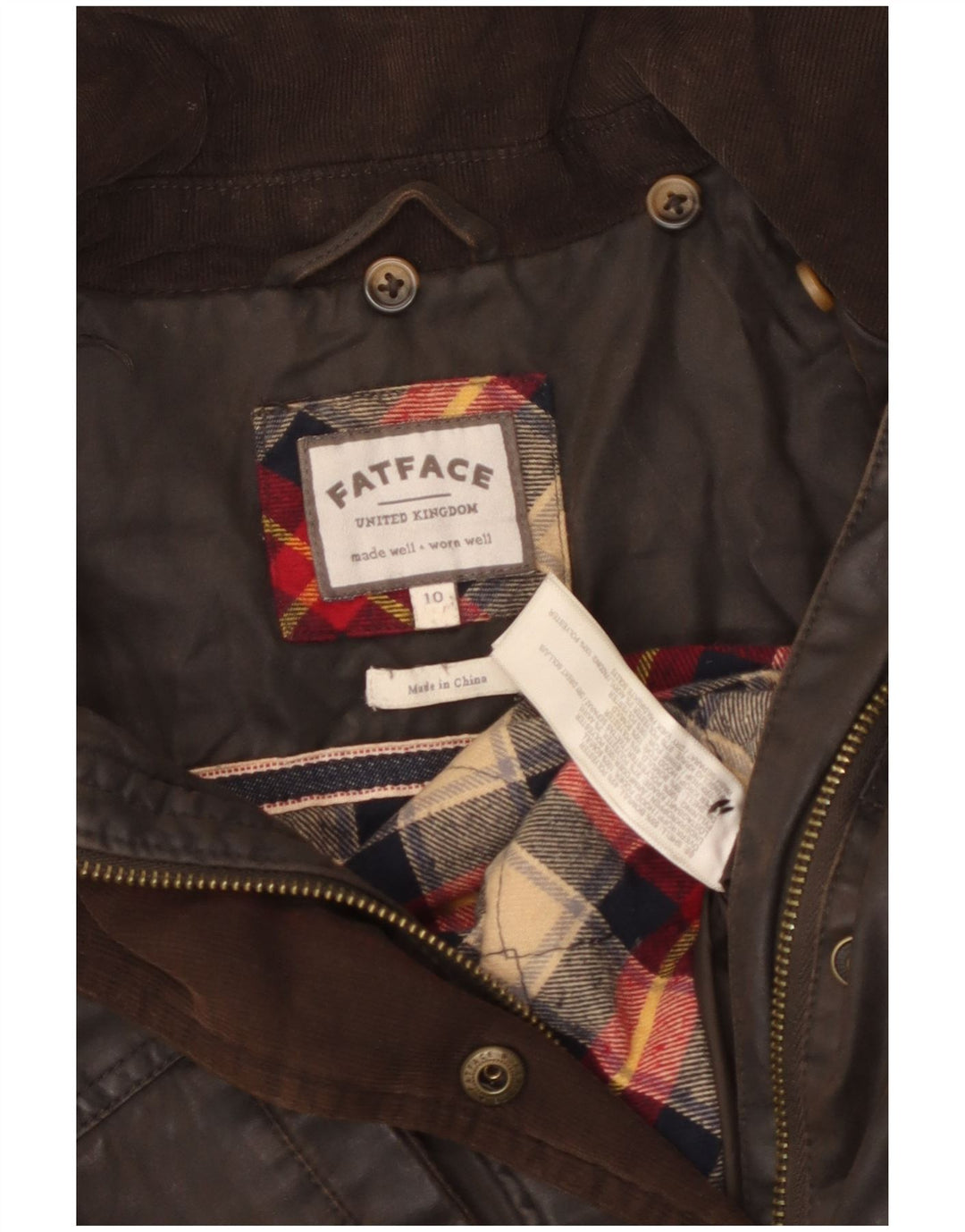 FAT FACE Chaqueta de algodón encerado de gran tamaño para mujer UK 10 Small Brown Cotton