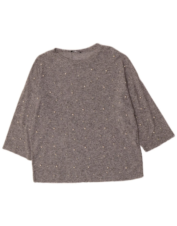 Zara Suéter tipo jersey con cuello barco y manga 3/4 para mujer UK 44 Gris medio
