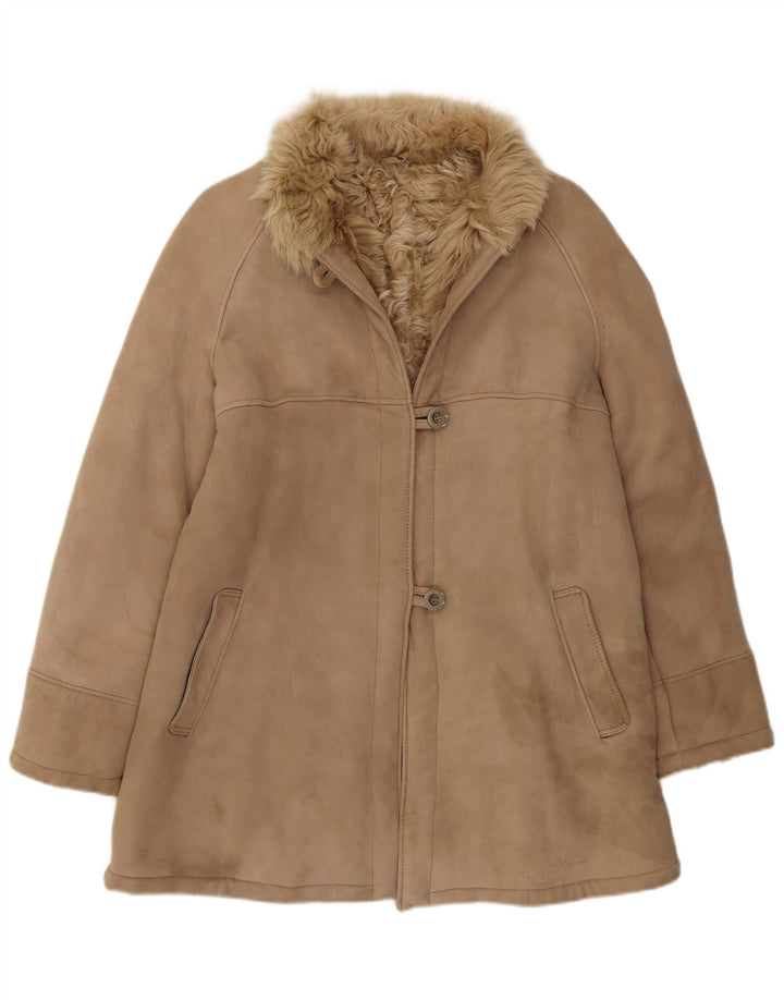 Vintage mujer shearling chaqueta Reino Unido 8 pequeño marrón