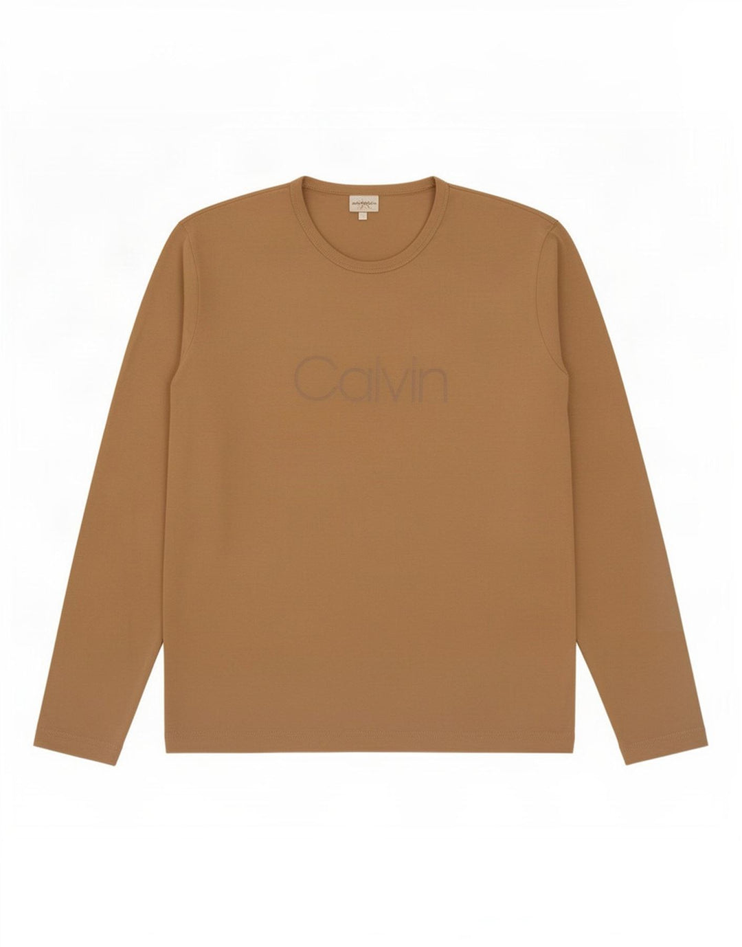 Calvin Klein Top gráfico de manga larga para hombre, talla grande, color beige