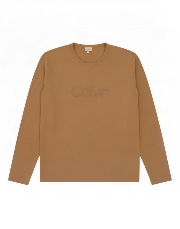 Calvin Klein Top gráfico de manga larga para hombre, talla grande, color beige