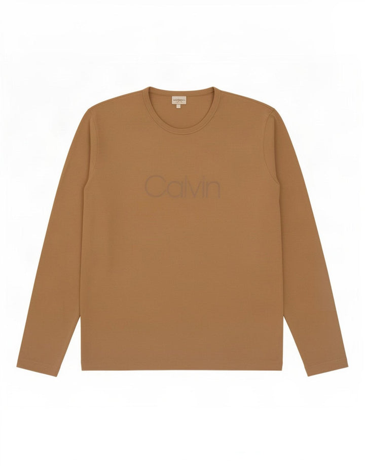 Calvin Klein Top gráfico de manga larga para hombre, talla grande, color beige