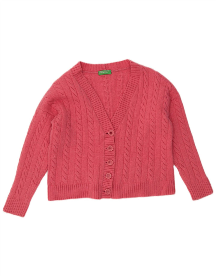 BENETTON Suéter tipo cárdigan corto para mujer Reino Unido 44 Lana rosa mediana