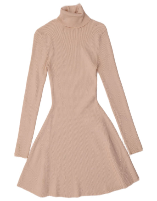 Zara Vestido tipo jersey de manga larga con cuello vuelto para mujer UK 42 Viscosa beige medio
