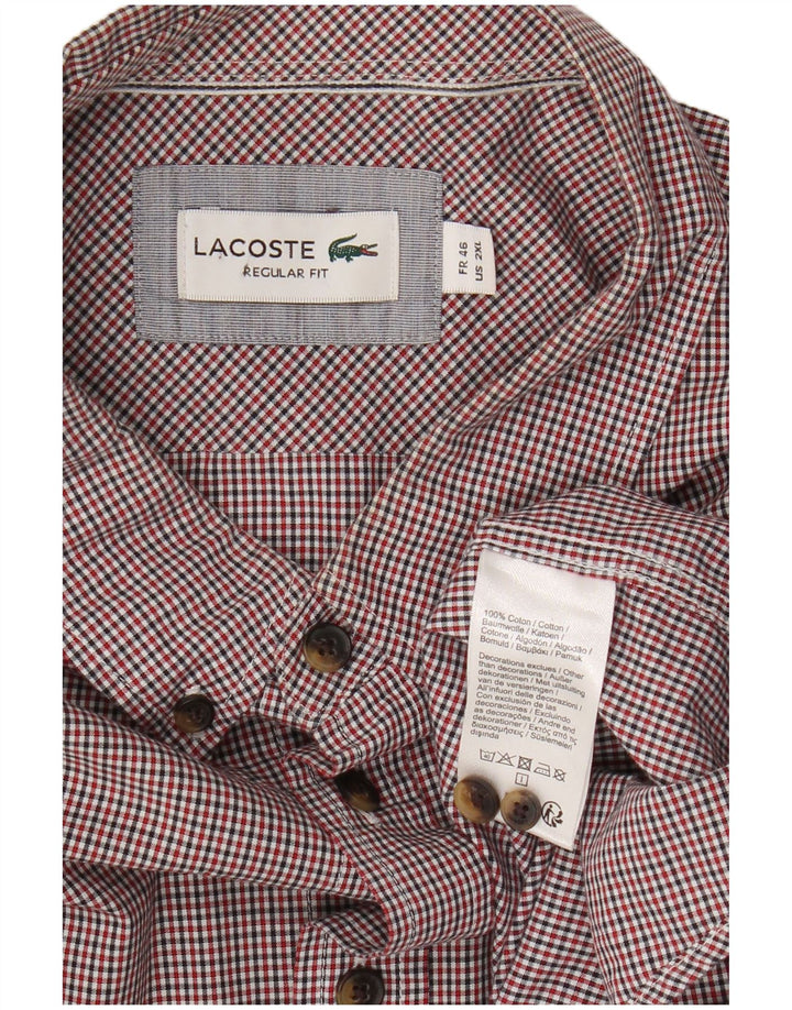 Camisa Lacoste Hombre Manga Corta Regular Fit 2XL Algodón Vichy Rojo