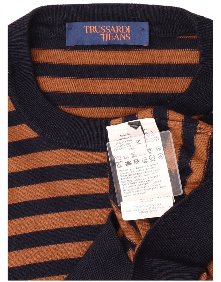 Jersey Hombre Trussardi Jeans Cuello Redondo Acrílico A Rayas Marrón Medio