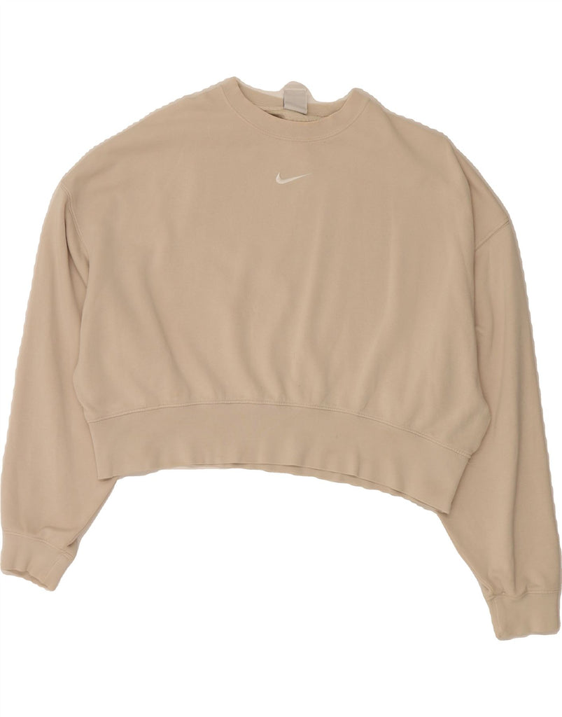 NIKE Womens Oversized Crop Sweatshirt Jumper UK 6 XS Beige Cotton Vintage Nike and Second-Hand Nike from Messina Hembry 