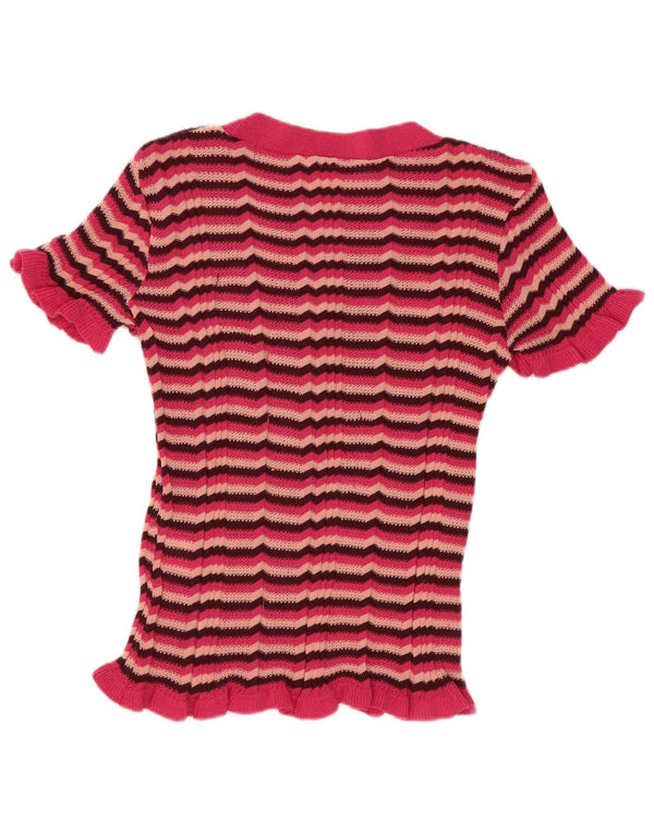 Zara Mujer Camiseta Top UK 8 Small Rosa Rayas Poliéster