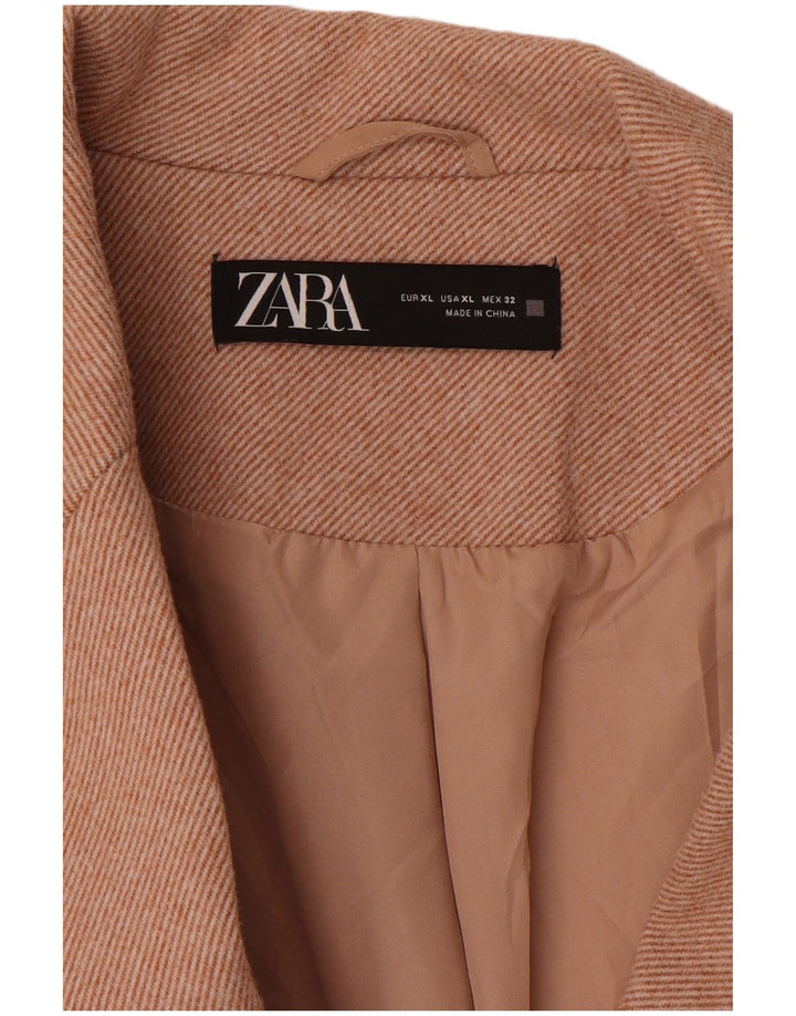 ZARA Mujer Abrigo Cruzado ES 40 XL Rayas Beige