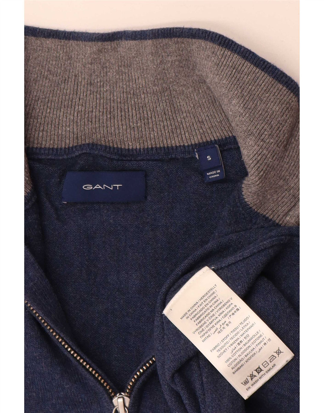 Gant Jersey De Cuello Con Cremallera Para Hombre Jersey De Algodón Azul Pequeño