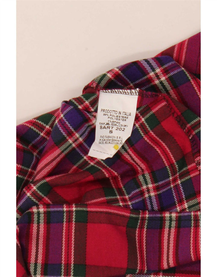 Vintage mujer mini falda plisada pequeña W25 rojo comprobar poliéster