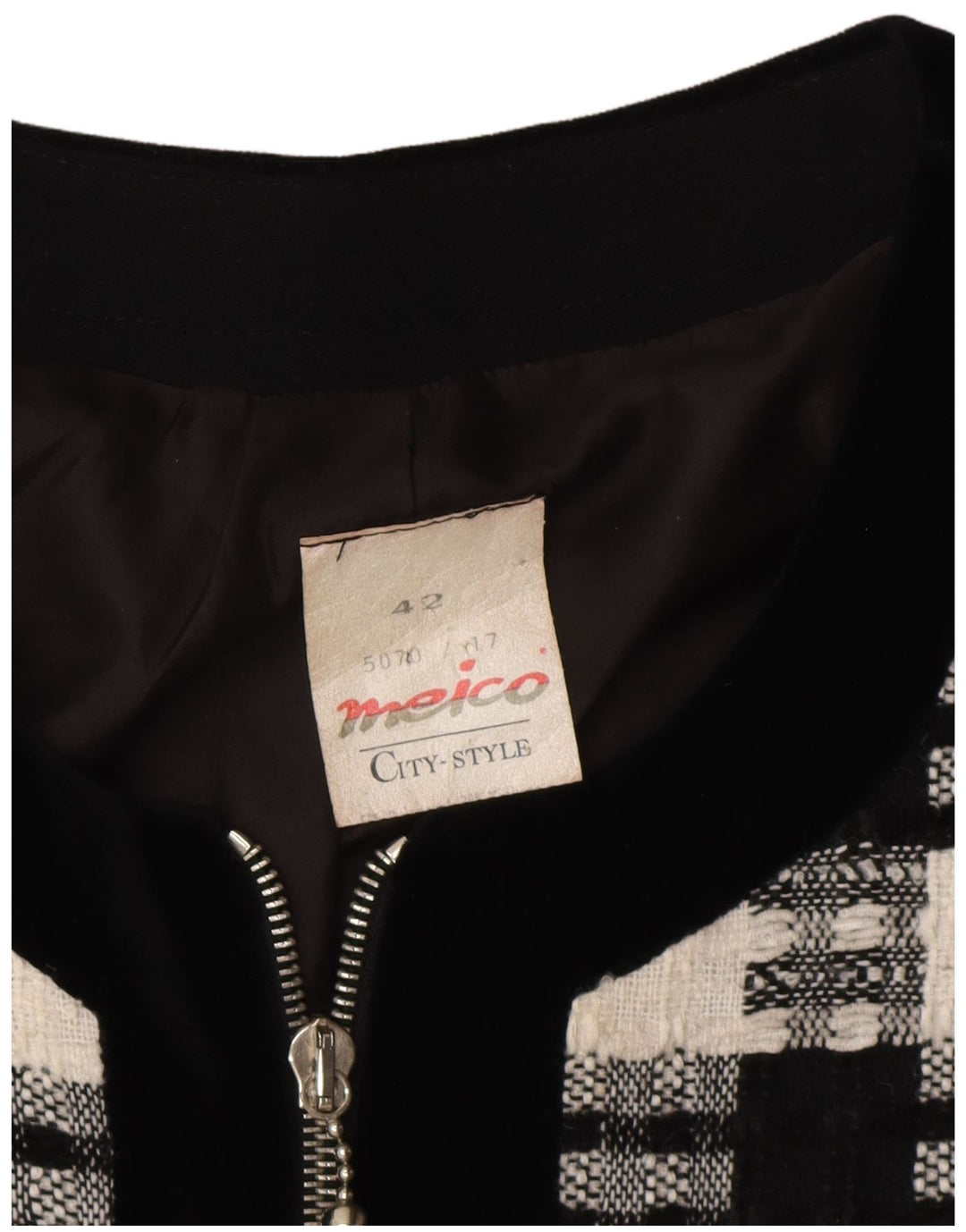 Meico Chaqueta tipo blazer larga para mujer EU 42 Grande Poliéster a cuadros negros