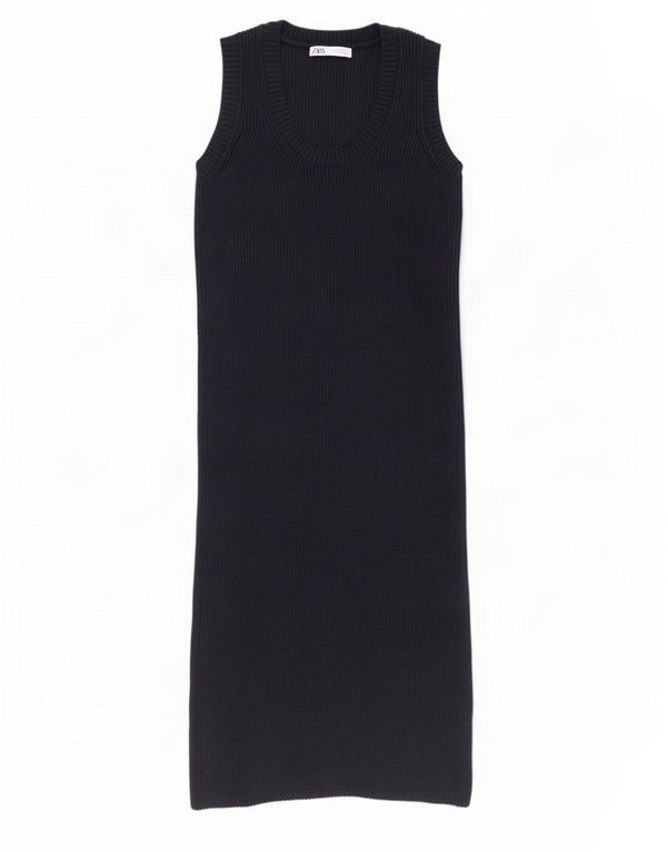Zara Vestido tipo jersey sin mangas para mujer UK 10 Small Poliéster azul marino