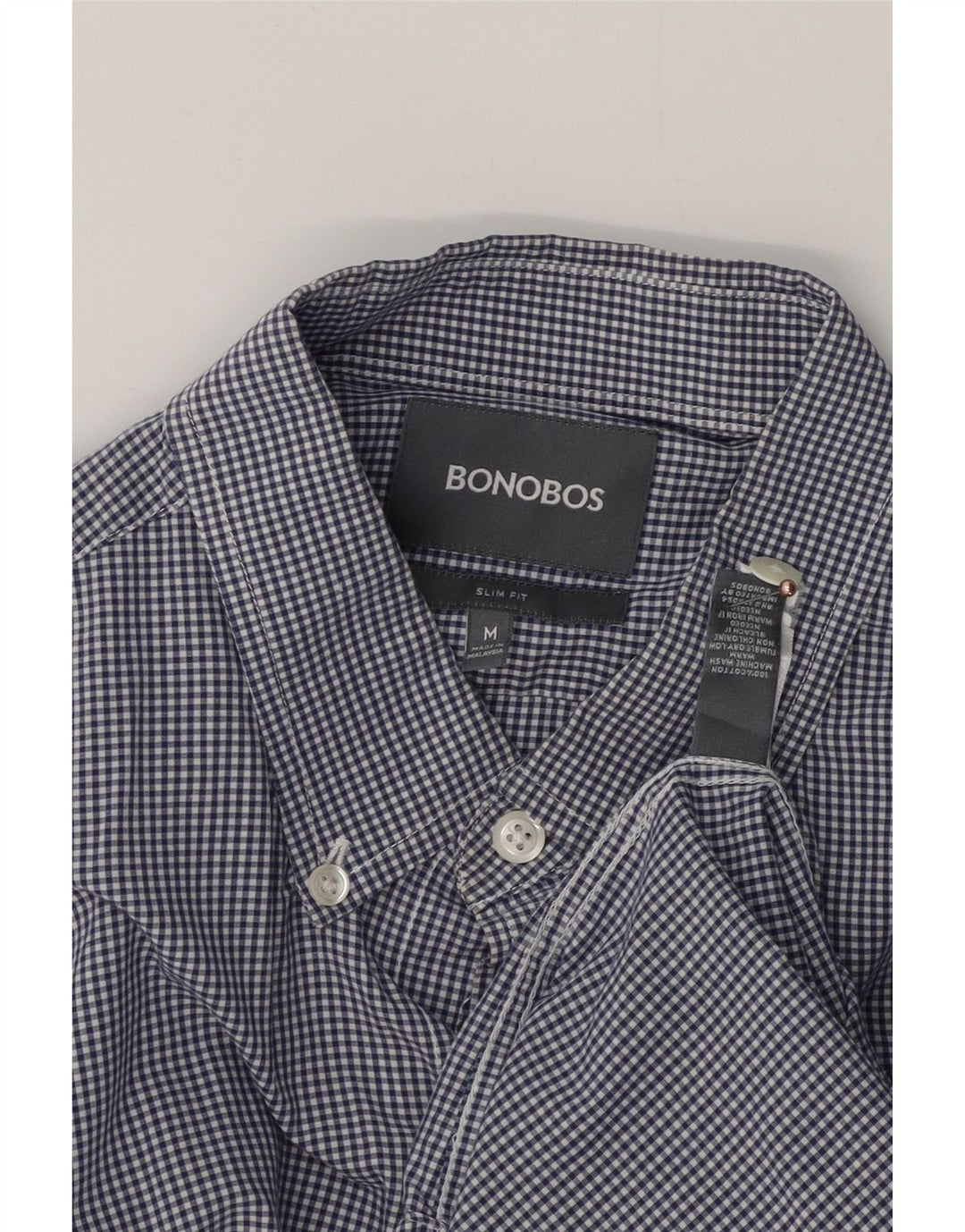 BONOBOS Camisa Slim Fit para Hombre Algodón Vichy Azul Marino Medio