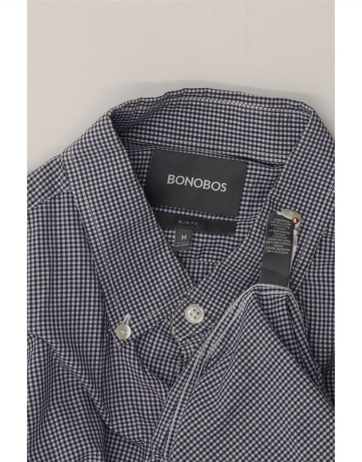 BONOBOS Camisa Slim Fit para Hombre Algodón Vichy Azul Marino Medio