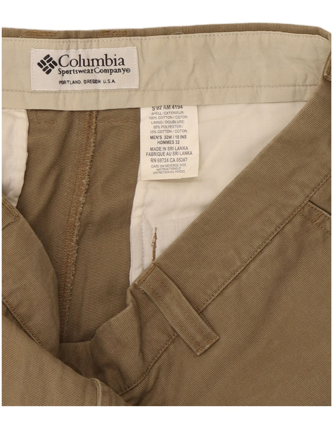 Columbia Shorts Cargo Hombre W32 Algodón Caqui Medio