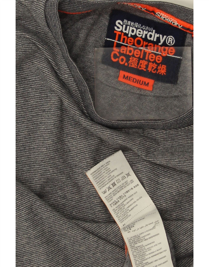 Camiseta Superdry para hombre de manga larga de algodón a rayas en gris medio