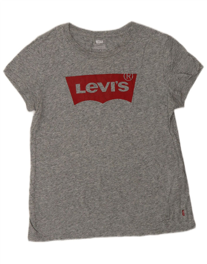 LEVI'S Camiseta gráfica para mujer Top UK 12 Algodón moteado gris medio