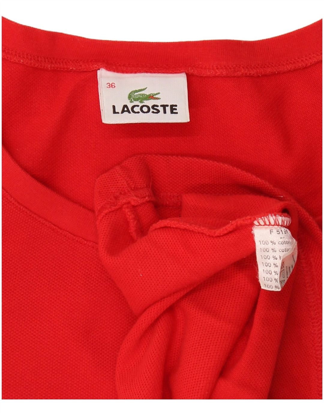 LACOSTE Camiseta Mujer Talla Superior 36 Pequeño Algodón Rojo