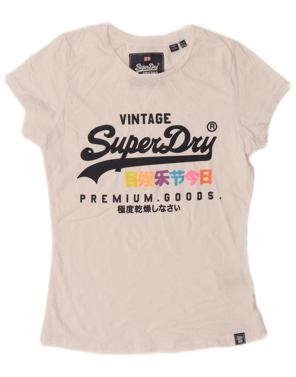 Superdry Camiseta gráfica para mujer Top UK 10 Small White Cotton