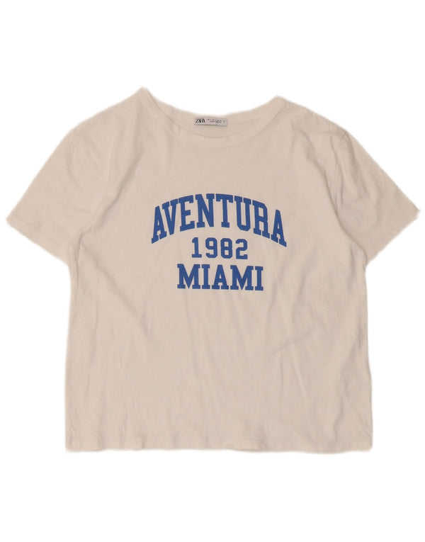 Zara Mujer Camiseta Gráfica Top UK 44 Grande Algodón Blanco