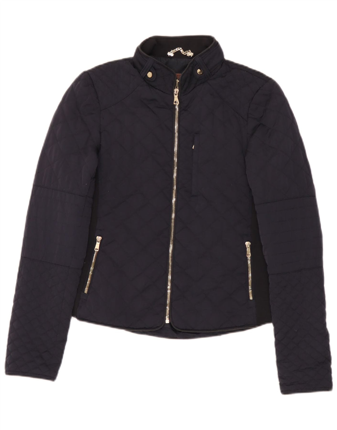 Zara Mujer Chaqueta Acolchada UK 12 Mediano Azul Marino Poliéster
