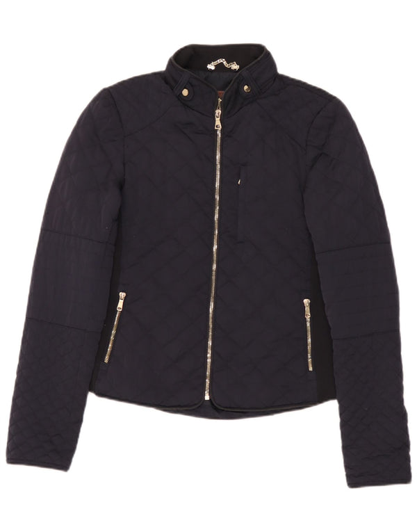 Zara Mujer Chaqueta Acolchada UK 12 Mediano Azul Marino Poliéster