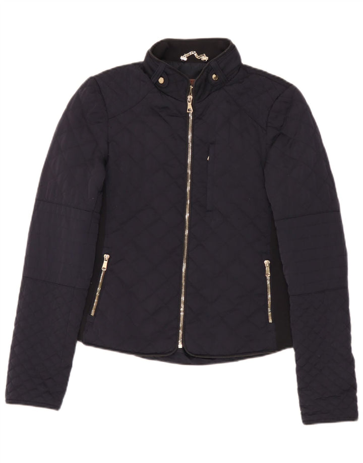Zara Mujer Chaqueta Acolchada UK 12 Mediano Azul Marino Poliéster