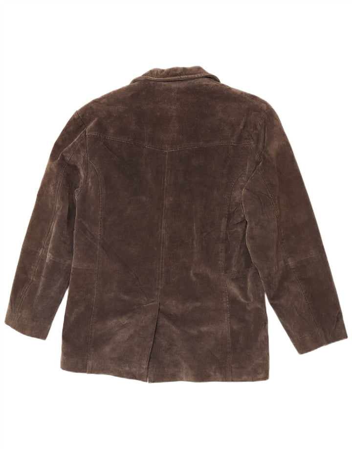 ENJOY Chaqueta tipo blazer de ante con 3 botones para mujer UK 44 Cuero gris medio